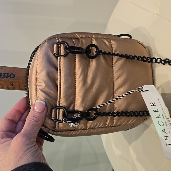 Thacker Puffer rose gold metallic Crossbody Phone Purse Case Black Chain New NYC - Picture 11 of 12